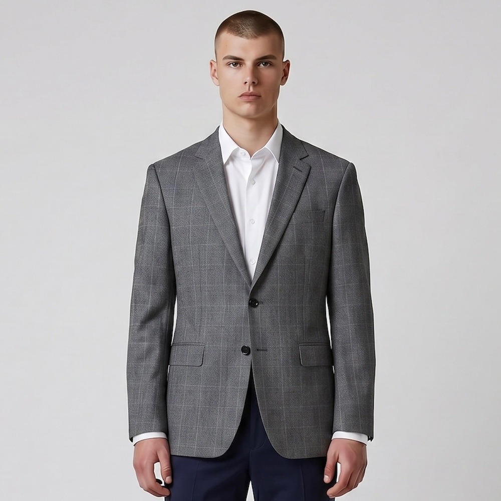 Banana Republic Blazer Men 40R Grey Slim Fit Glen Plaid Marzotto Super 110s Wool